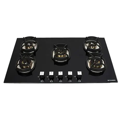 Faber Mild Steel Hobtop Nexus Ht905 Crs Br Ci 5 Brass Burner Auto Electric Ignition Glass Top (Black)