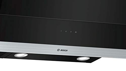 Bosch Serie|4 Wall Mounted Touch Control Inclined Hoods Chimneys 60 cm Clear Glass Black Printed DWK065G60I