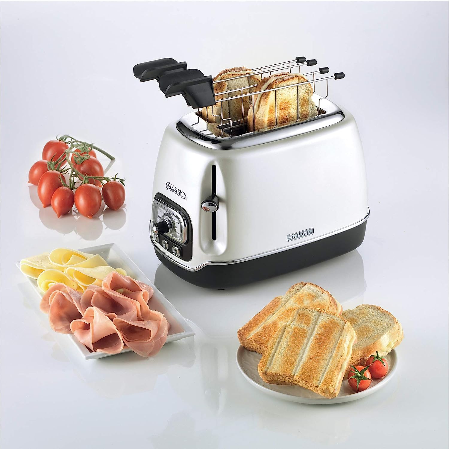 Ariete Tostapane Classica 158/38, Electric Toaster 2 Slices, Without Tongs, 815 W, 3 Functions, 6 Browning Levels, white