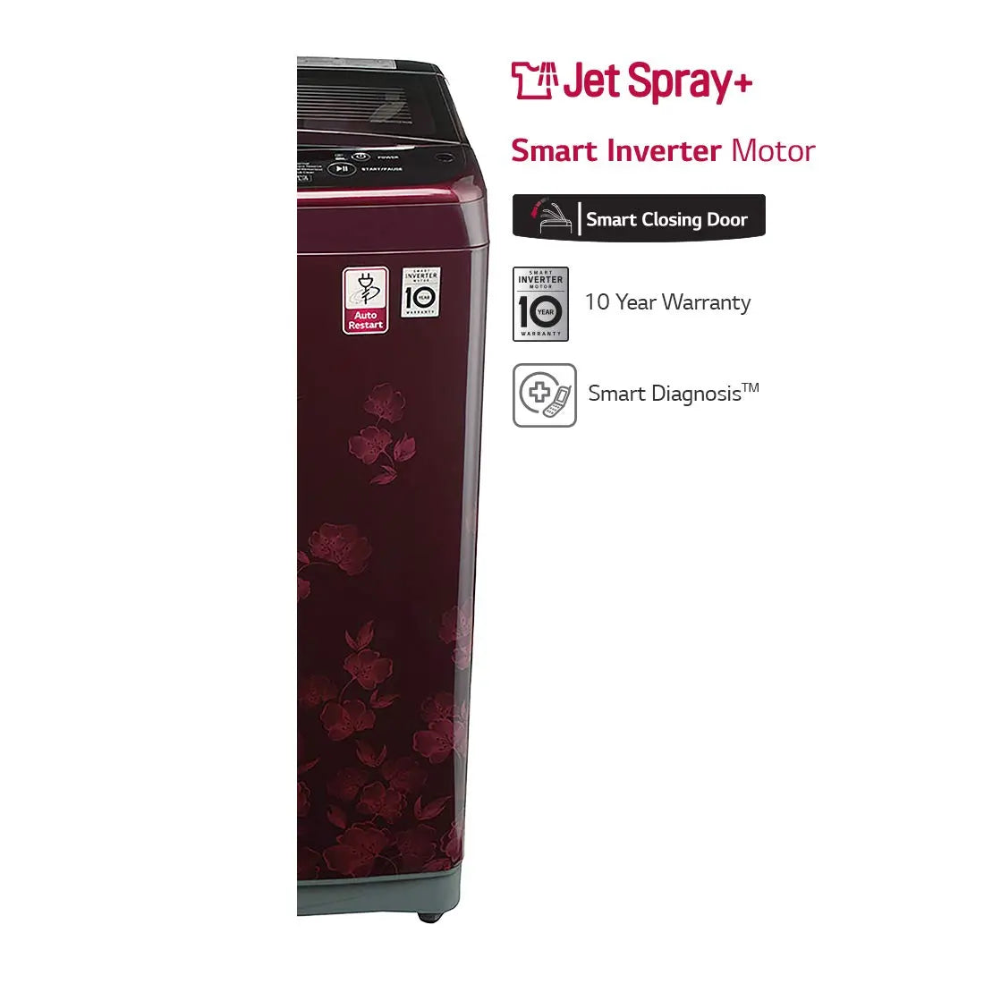 LG 6.5 Kg Inverter Fully-Automatic Top Loading Washing Machine (T7577NDDL8, Floral Red)