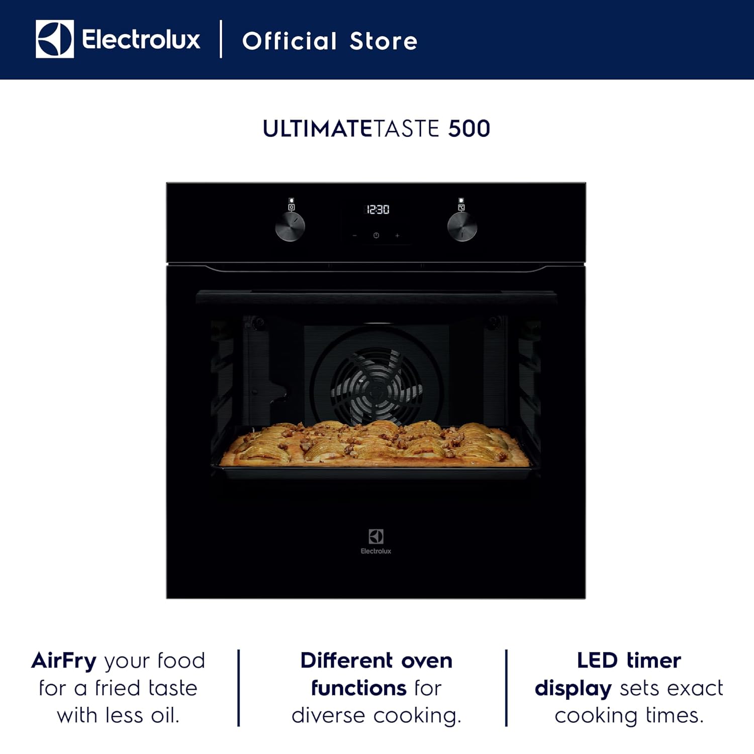 Electrolux 72L Built-In Oven Glass, Black, KOIGH00KA2 - 60cm, High Capacity, Sleek Design