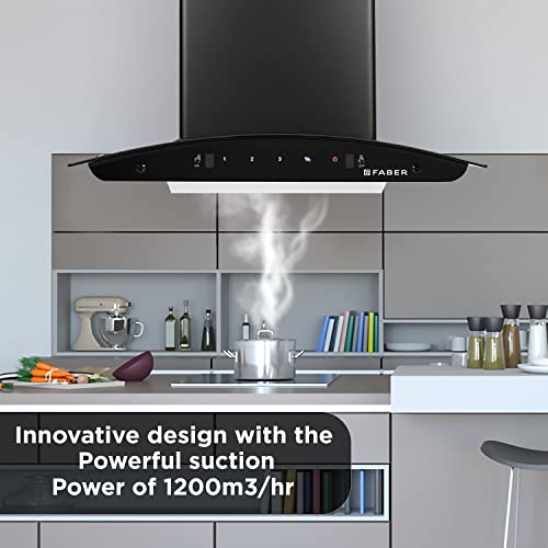 Faber 60cm 1200 m3/hr, Autoclean Chimney ||Filterless|| 5Yr Warranty on Motor(1Yr Comprehensive) || Italian design- (HOOD SYDNEY FL SC AC BK 60, Touch & Gesture Control, Black)