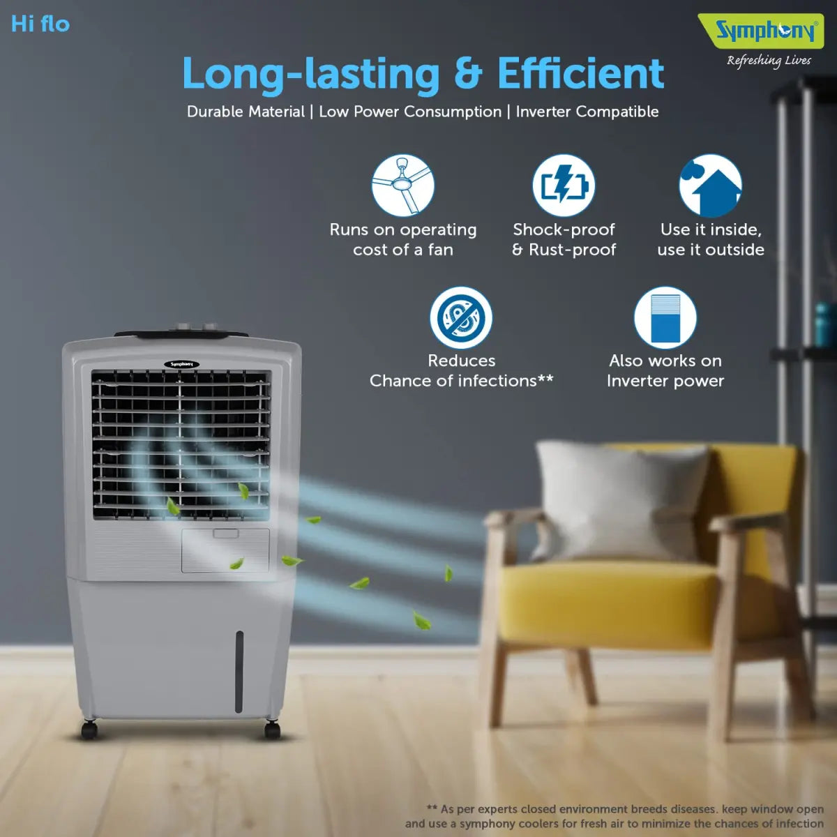Symphony HiFlo 27 Personal Air Cooler (27L, Gray)
