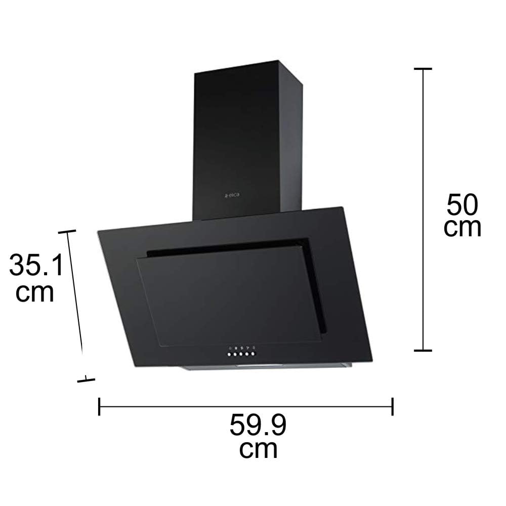 Elica 60 cm 900 m3/hr Chimney (CRYSTAL 60 PB BLACK, 2 Cassette Filters, Black)