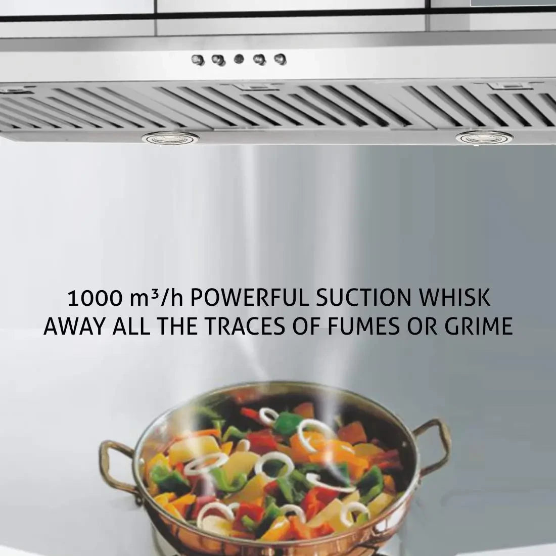 Glen Kitchen Chimney Push Button 6062 Baffle Filter 1000 m3h 90cm Silver