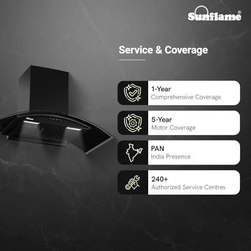 Sunflame Lamia 90 FL HAC Filterless Auto-Clean Kitchen Chimney | 90 cm | 1200 m³/h High Suction | Push Button Control | 1-Year Comprehensive & 5-Year Motor Coverage