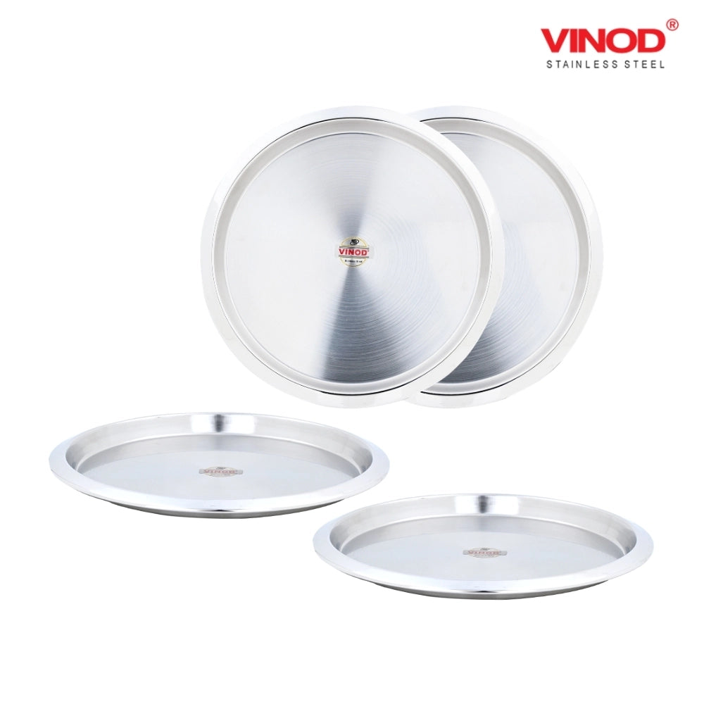 Vinod Stainless Steel Two Tone Dish ?ó?é¼?Ç£ Serving Dish / Salad Plate / Snack Plate, Set of 6 Pieces, Diameter 21 cm, Smokey Grey, Medium (VINODTTDISH216) - Set of 4 pieces