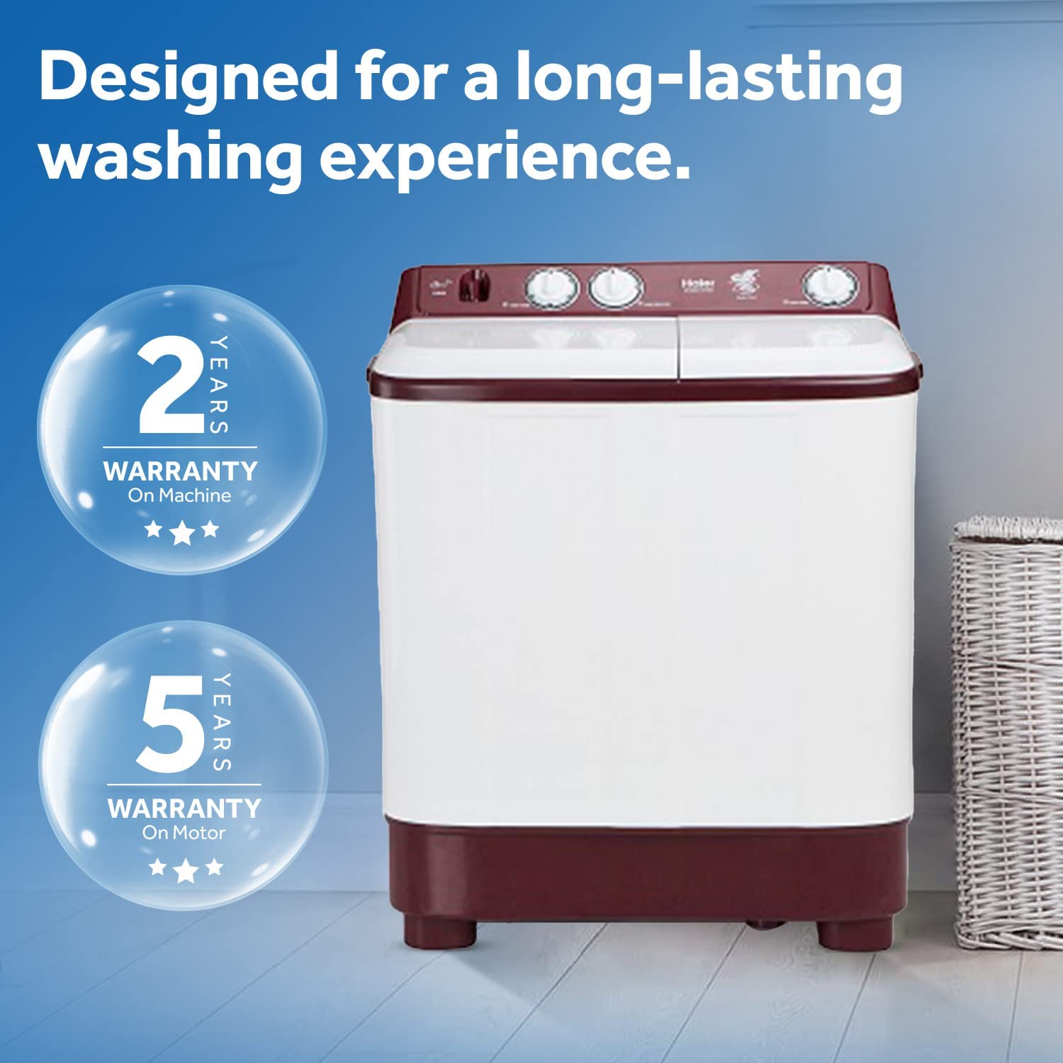 Haier 7 Kg 5 Star Rating Semi Automatic Top load Washing Machine (HTW70-1187BON, White)