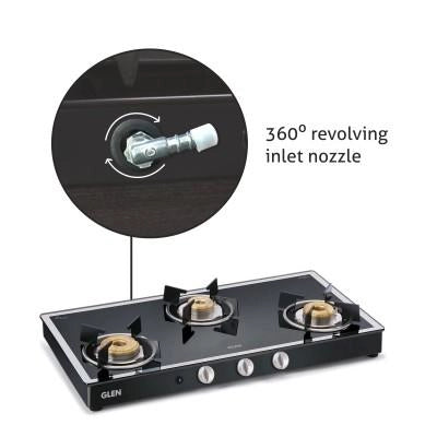 Glen 3 Burner Gas Stove 1038 GT Forged Burners Mirror Auto Ignition
