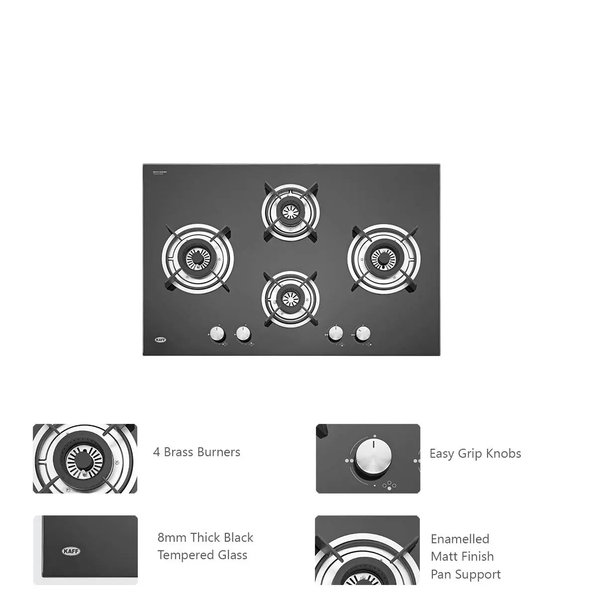 KAFF Built-in Hob HBR 784C | Powerful Brass Burners | Auto Ignition | Metal Knobs