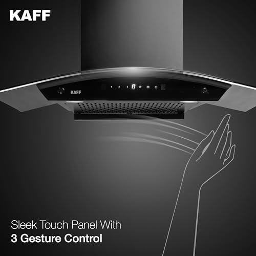 KAFF K-Series KEC 90A Curved Glass Filterless Auto Clean Kitchen Chimney, 90 CM, 1450 m3/hr Suction Capacity with Touch & Motion Sensor, 2 Years Comprehensive Warranty and Lifetime on Motor*