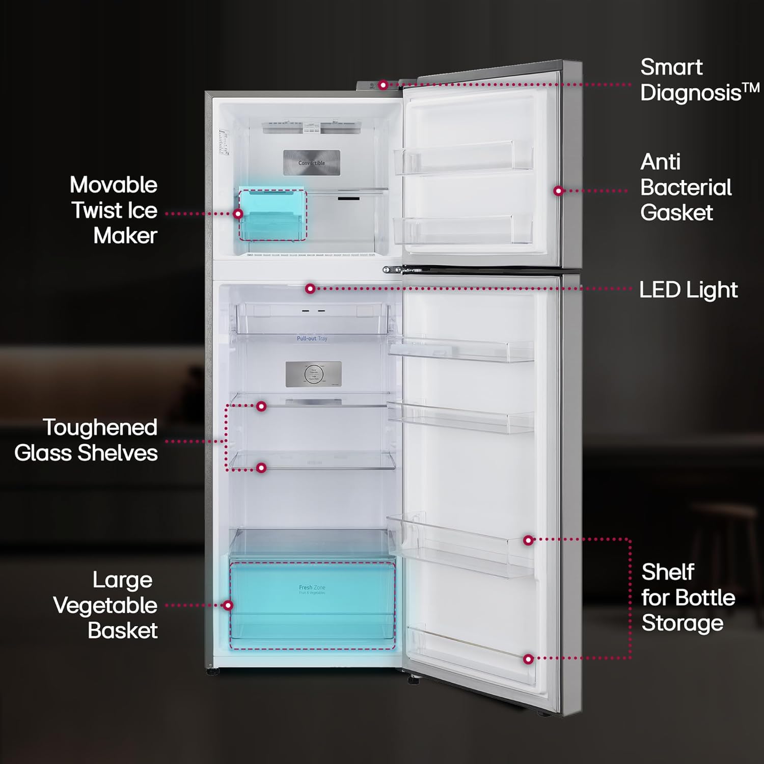 LG 322L 2-Star Smart Inverter Double Door Fridge (GL-S342SPZY) - Frost-Free, Energy Efficient