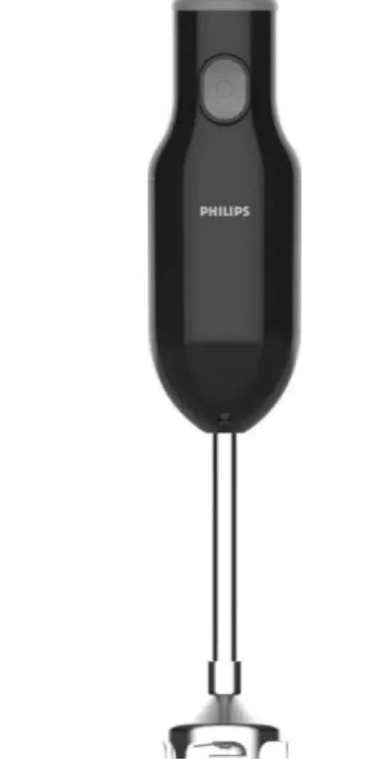 Philips HL1655/02 black hand blender with stainless steel rod and blade, front view