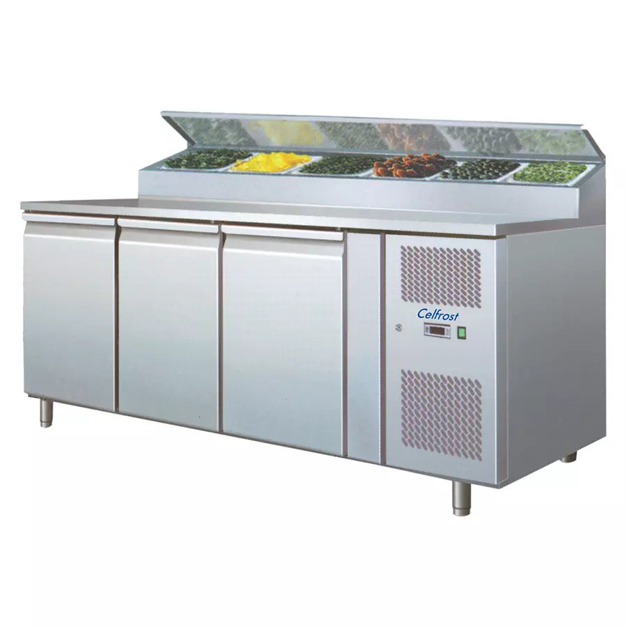 Celfrost PSS 322 Triple Door Refrigerated Prep Counter - 650L, 3 Shelves