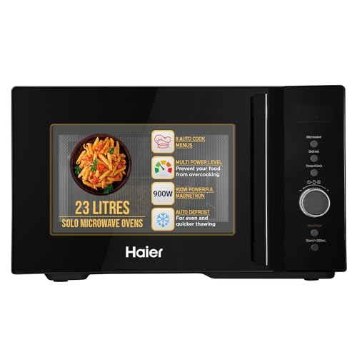 Haier 23L Solo Microwave Oven (HIL2301MBEJ, Black Inbuilt Auto Cook Menus)