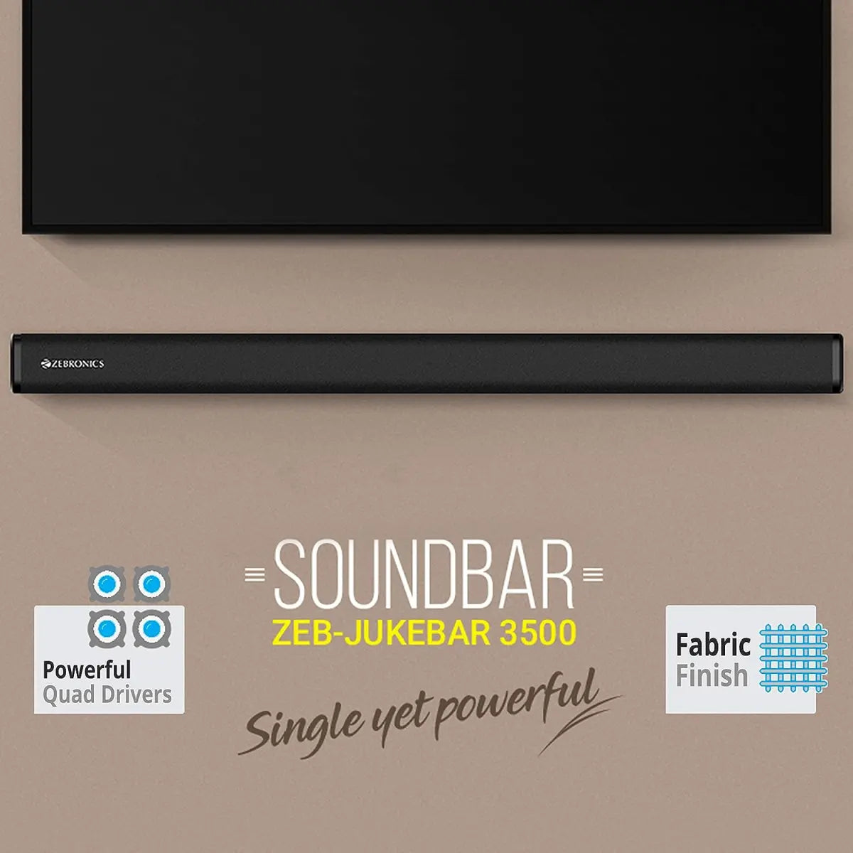 Zebronics ZEB-JUKE BAR 3500 Wireless Bluetooth Single Soundbar With Supporting Wall Mount, USB, AUX, Coaxial IN, HDMI ARC & Remote Control. (60 Watt, 2.0 Channel)