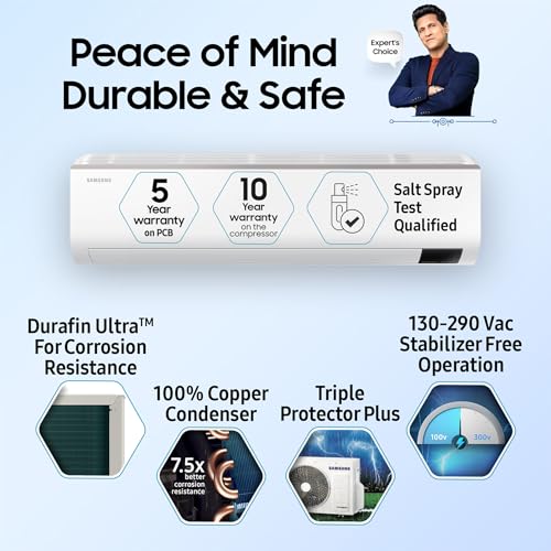 Samsung 2 Ton 3 Star Wi-fi Enabled Inverter Split AC (Copper, Convertible 5-in-1 Cooling Mode, Anti-bacterial Filter, 2023 Model AR24CYLZABE White)