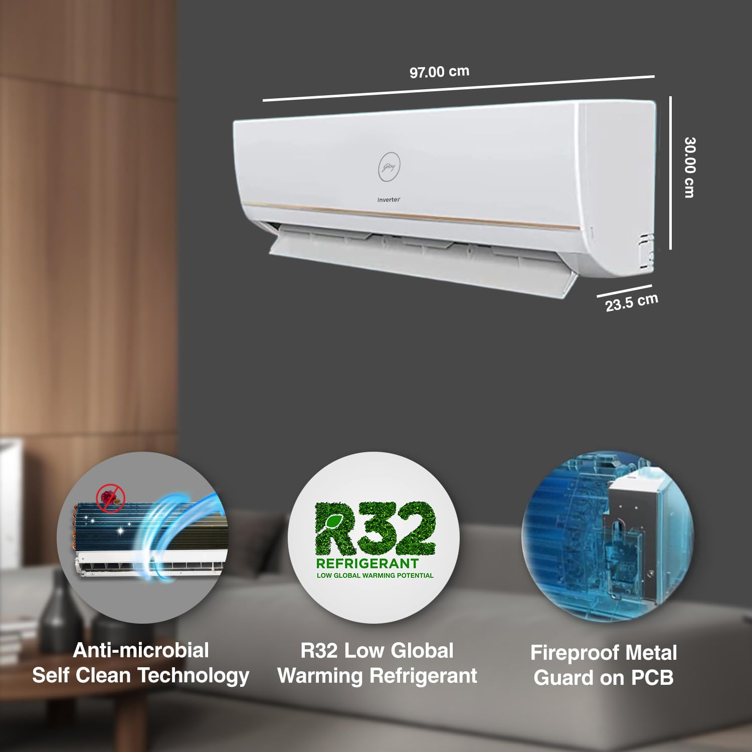 Godrej 1.5 Ton 3 Star, 5-In-1 Convertible, Inverter Split AC (Copper, I-Sense Technology, 2023 Model, AC 1.5T EI 18TINV3R32-GWA/AC 1.5T EI 18TINV3R32-GWB, White)