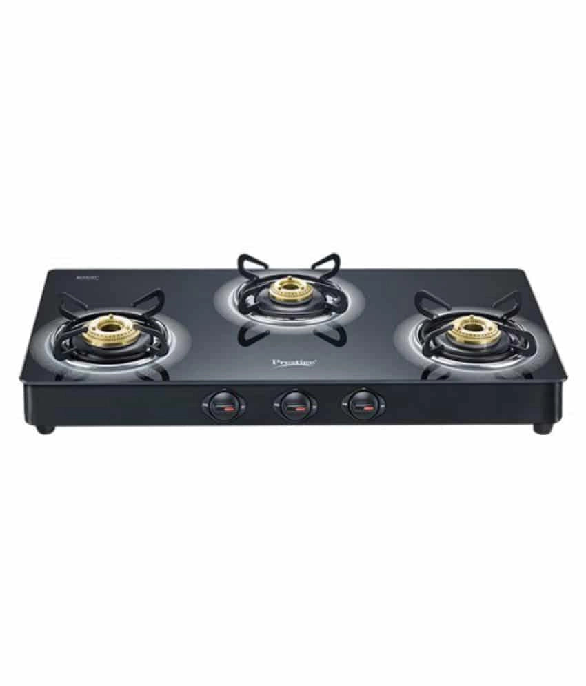 Prestige ROYALE PLUS SCHOTT GLASS TOP GT 03 3 Burner Glass Manual Gas Stove 40177