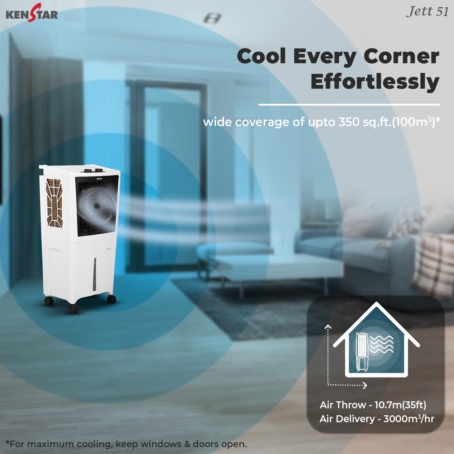 Kenstar JETT HC 51 Personal Desert Air Water Cooler (51L, 170 Watts)