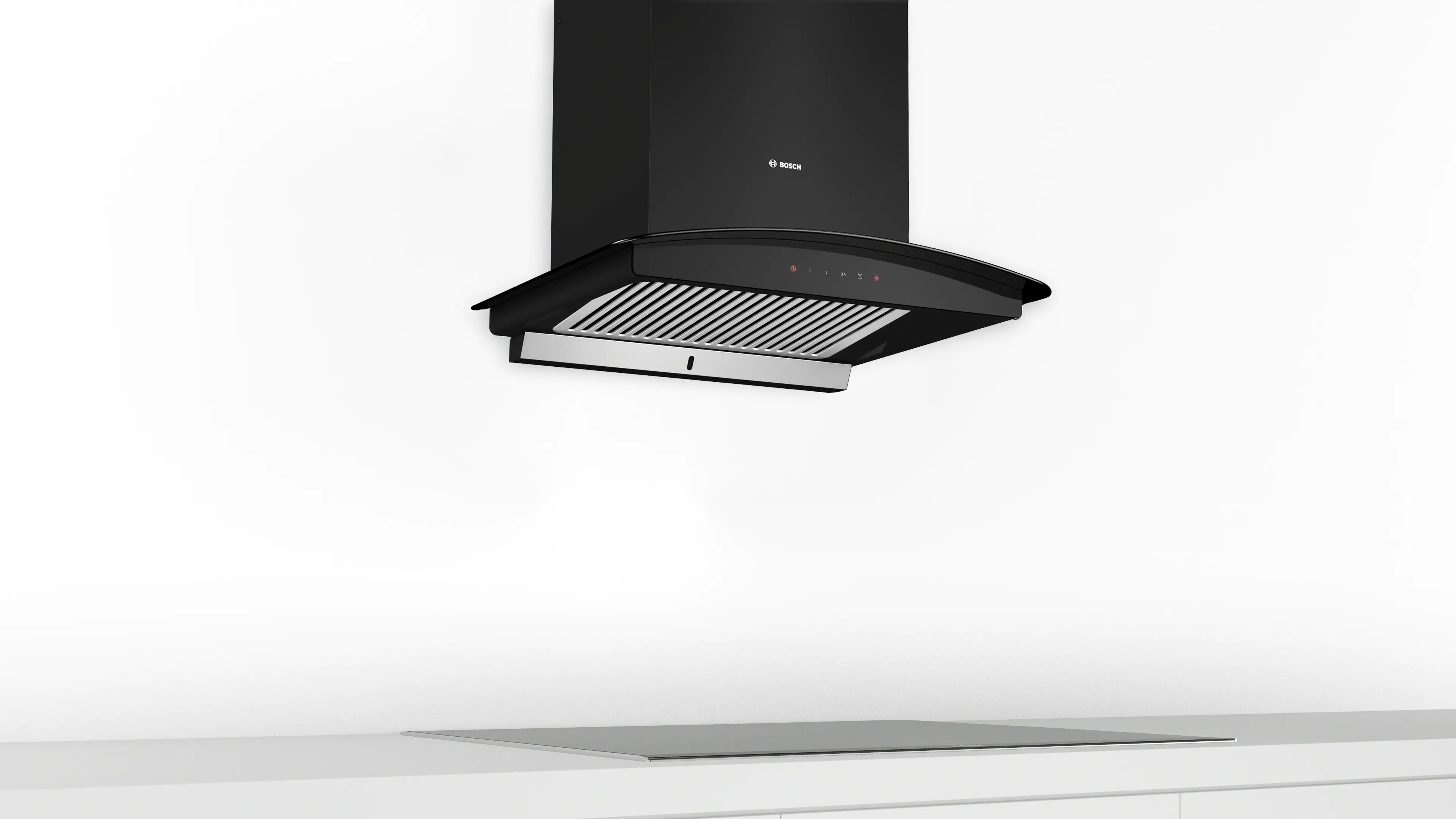 Bosch 60 cm Self Clean Technology glass Kitchen Chimney (HOOD DWHA68G60I, Oil collector Filter technology, Touch Control, Black) (DWHA68G60I)