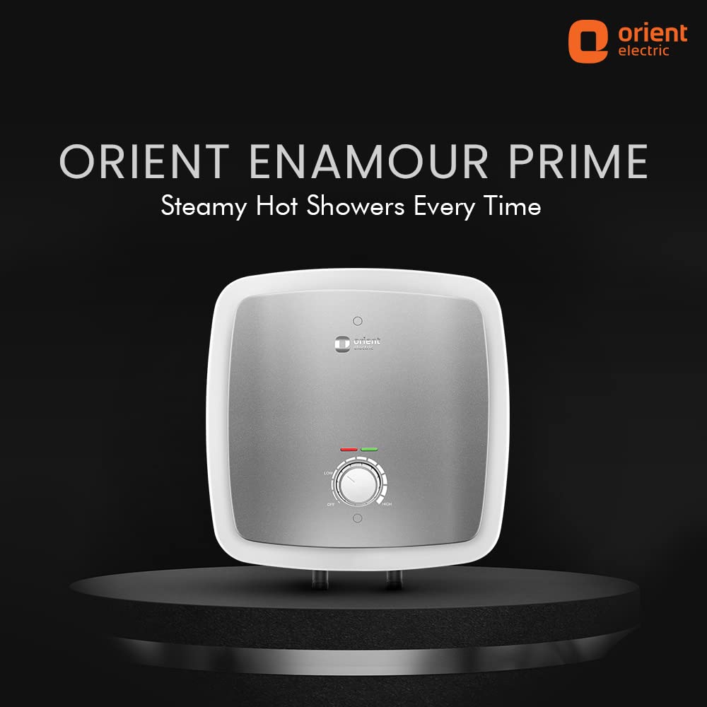Orient Electric Enamour Prime 10L Glassline Storage Water Heater (Geyser), 5-star BEE rated, 5-layer safety shield, Suitable for high-rise buildings (White & Grey)