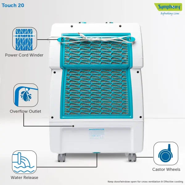 Symphony Touch 20 Personal Room Air Cooler 20-litres, Honeycomb Pad