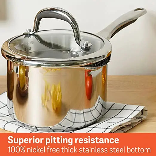 Meyer Select Covered Straining Saucepan 1.95 Liters Gas and Induction Compatible 70339 16cm Silver