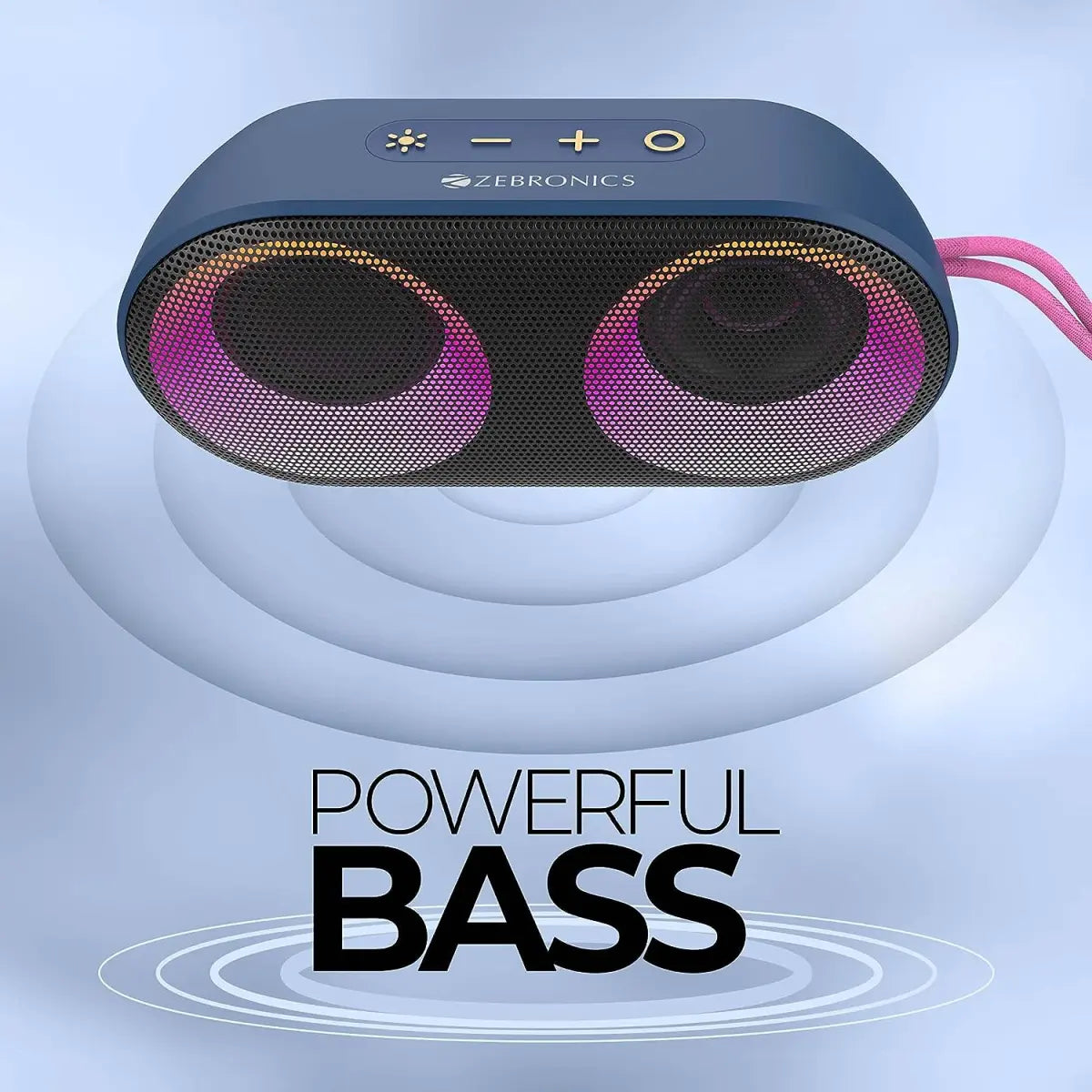 ZEBRONICS Zeb-Music Bomb X Mini Bluetooth 5.0 Speaker with IPX5 Waterproof, 5W RMS, Voice Assistant, Powerful Bass, 11H* Backup, RGB Lights, mSD/FM Radio, Call Function & Type C Charging(Blue)
