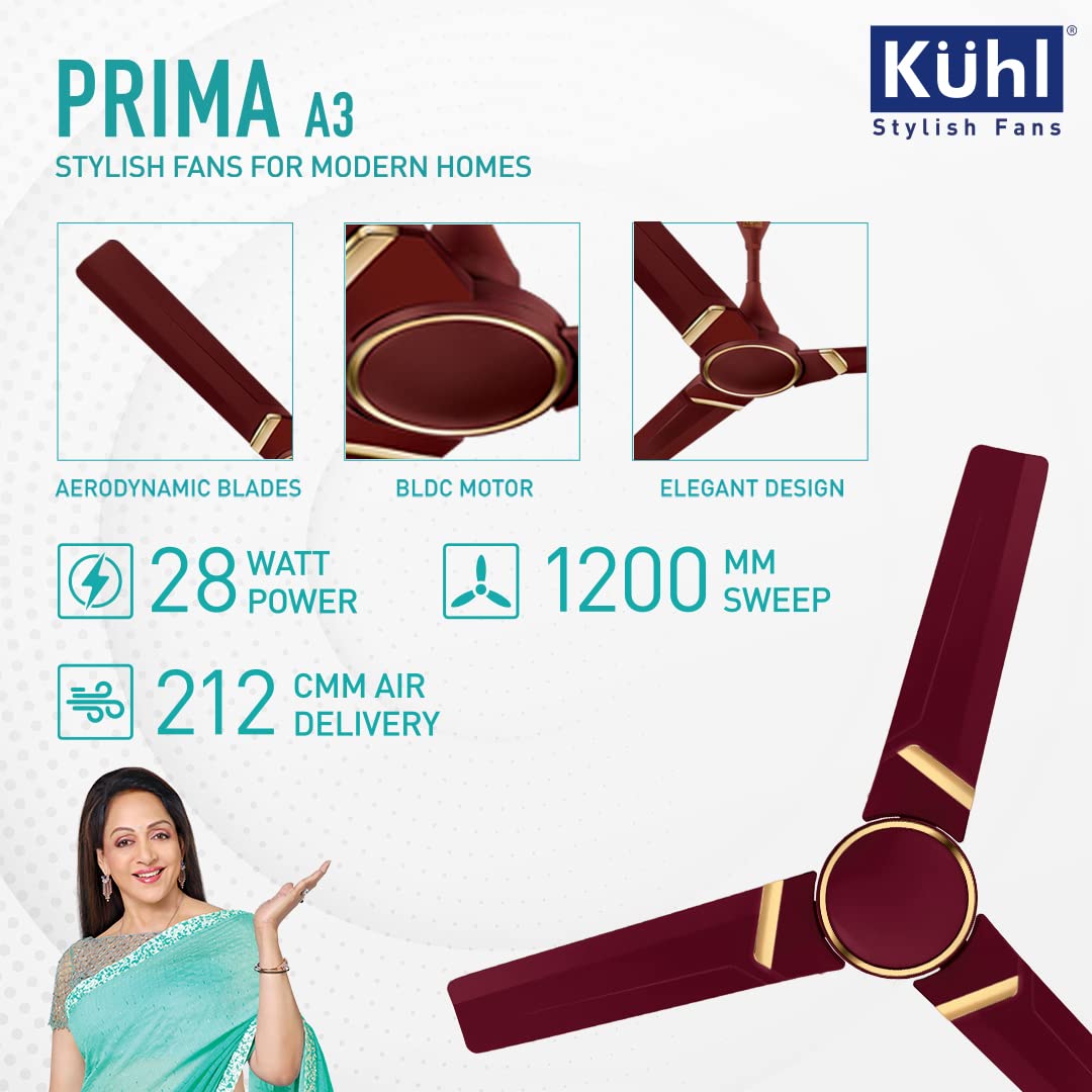 KUHL Prima A3 Stylish BLDC Fan Low Power 28W Marked Brown