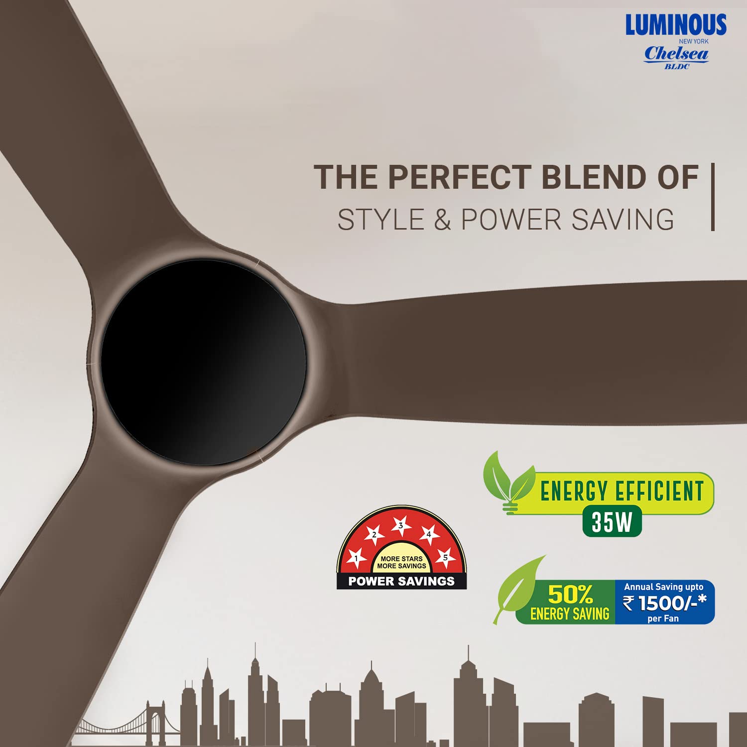 Luminous New York Chelsea 1200MM Ceiling Fan Caramel Brown