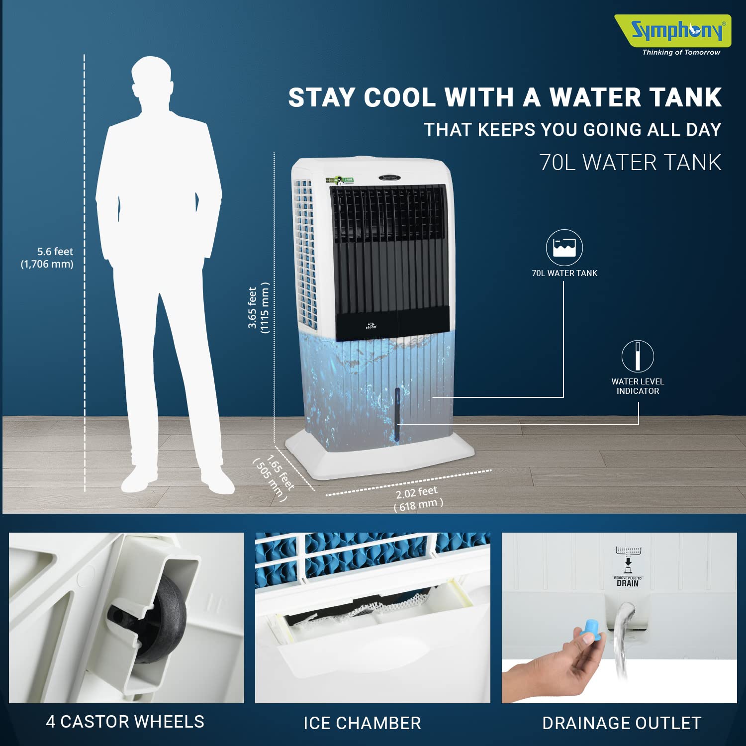 Symphony 70 L Room/Personal Air Cooler  (White, Storm 70i)