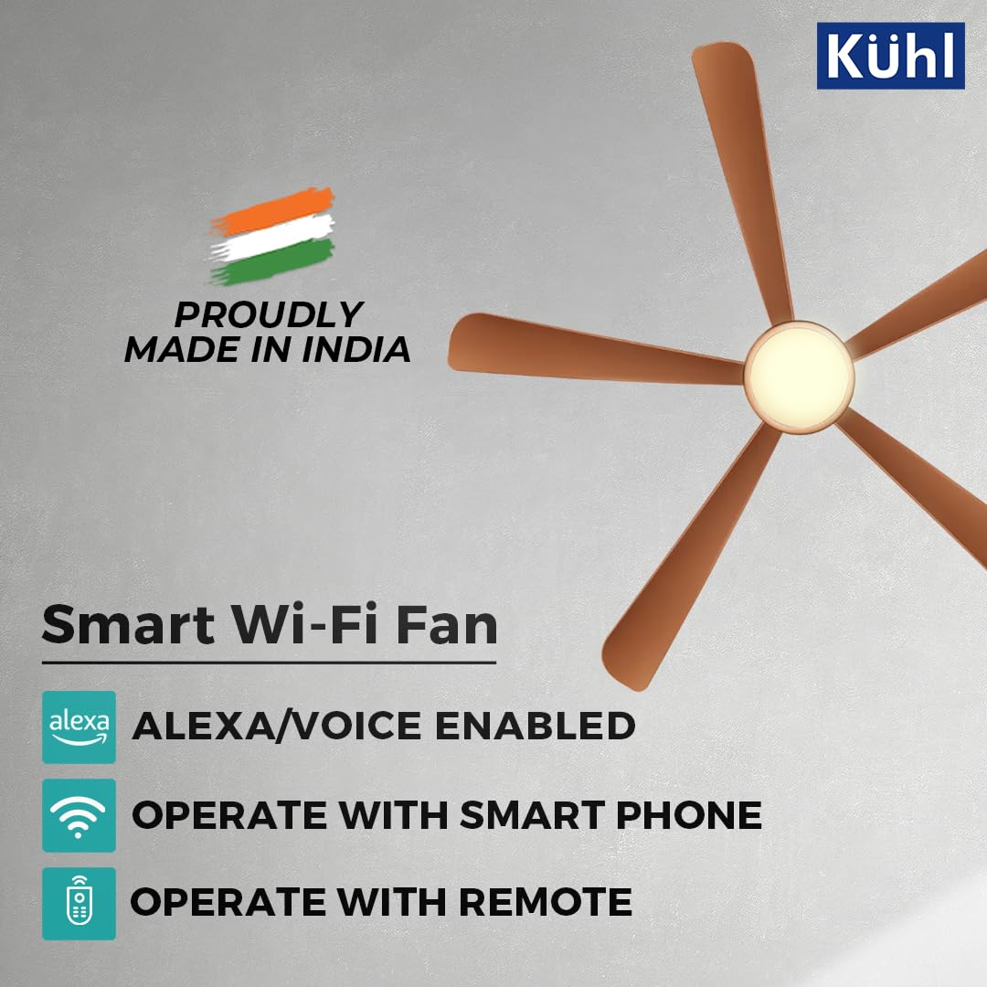 KUHL Platin D5 1200mm Stylish Power Saving BLDC Ceiling Fan with Remote | Down Light | 29W | 5 Star | Low Noise | IoT – Operate via Mobile & Alexa | Reverse Mode | Free Installation | Copper
