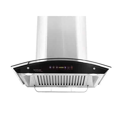 Hindware Oasis 60 Cm Wall Mounted Chimney For Kitchen, Auto Clean With Motion Sensor Control Black Hood 1200 M3/Hr (SS Baffle Filter, Touch Control)