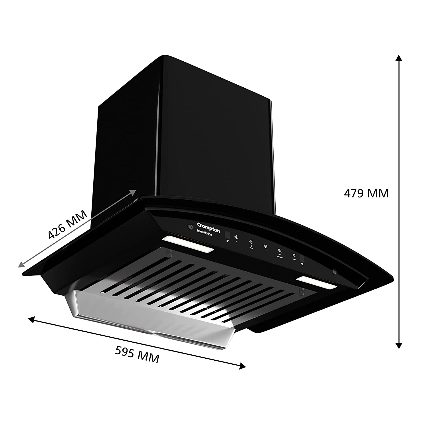 Crompton IntelliMotion Curved 60 cm Chimney Baffle Filter Black 990 m³/hr (CHD-IMC60BFA-MBL)