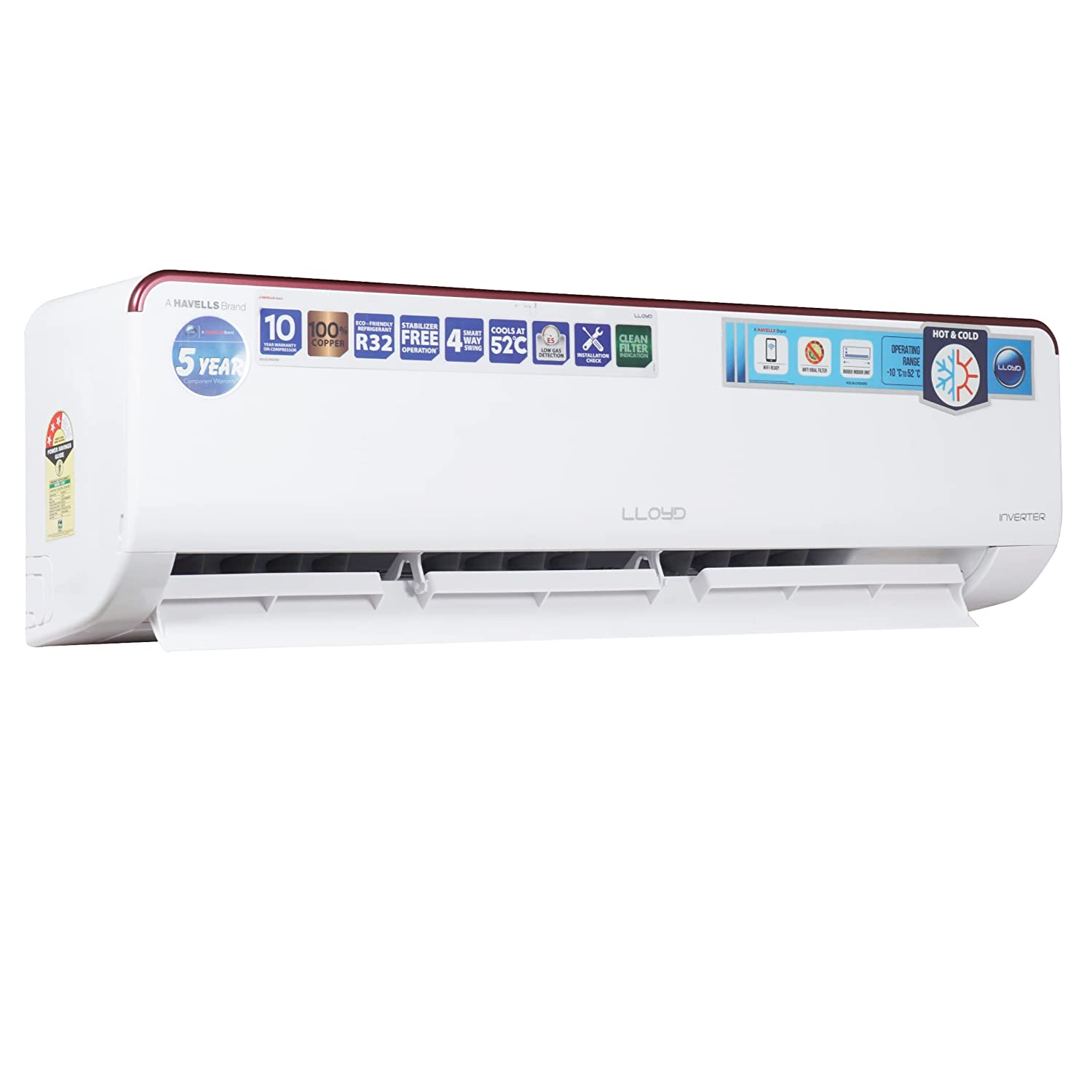Lloyd 1.5 Ton 3 Star Heavy & Duty Hot & Cold Inverter Split AC (5 in 1 Convertible, Wi-FI Ready, Anti-Viral + PM 2.5 Filter, 2023 Model-GLS18H3FWRHD, White)