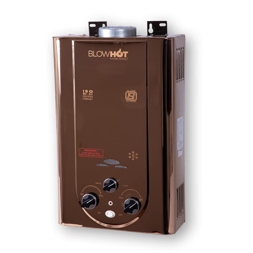 BLOWHOT Gas Geyser 6 Litres | Auto CUT-OFF | Automatic LPG Gas Water Heater Geyser| Instant Warm Water Flow | 1 Year General Warranty | 2 Years Warranty On Heat Exchanger (ISI Marked) (Rose Gold)