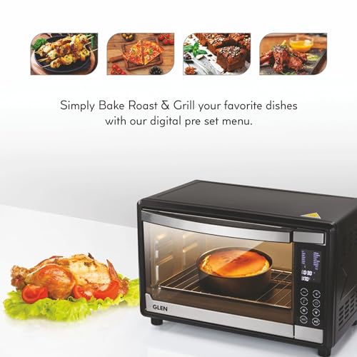 GLEN டிஜிட்டல் ஓவன் டோஸ்டர் கிரில்லர் (OTG) -35 லிட்டர் வெப்பச்சலனம், மோட்டார் பொருத்தப்பட்ட ரொட்டிசெரி, 1600W - கருப்பு (5035DIGI)