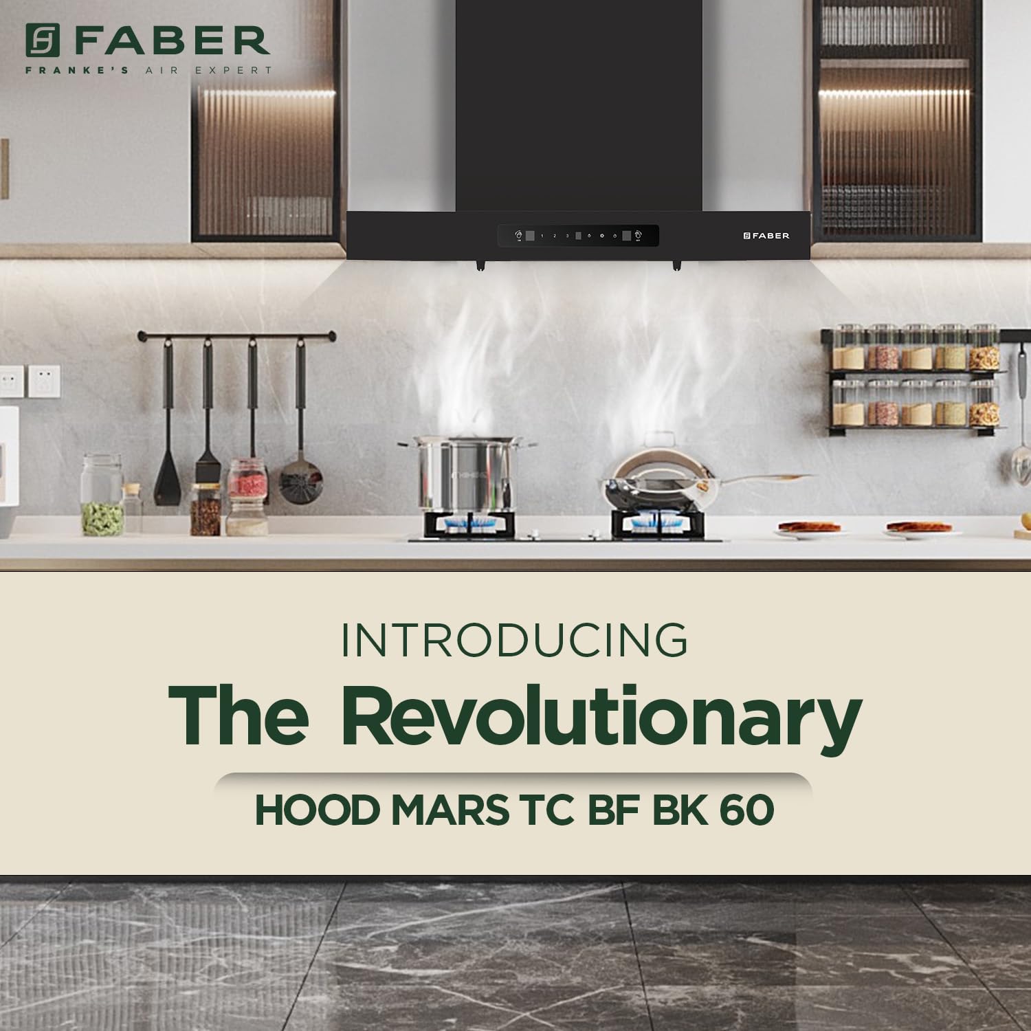 Faber 60cm 1000m³/hr T-Shape Kitchen Chimney HOOD MARS TC BF BK IN 60, Black