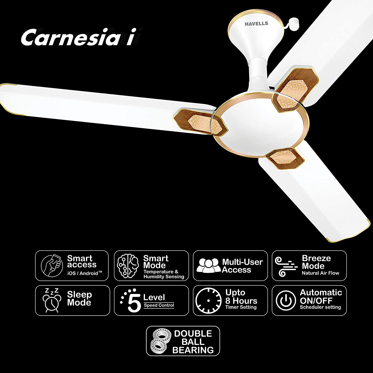 Havells Car-ne-sia i 1200mm Ceiling Fan (White Gold)