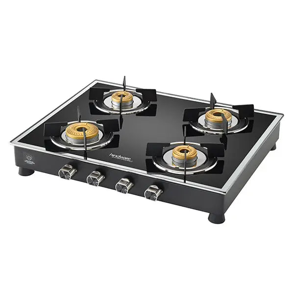 Hindware Gas Stove VEGO 4 Brass Burner Manual Ignition Black