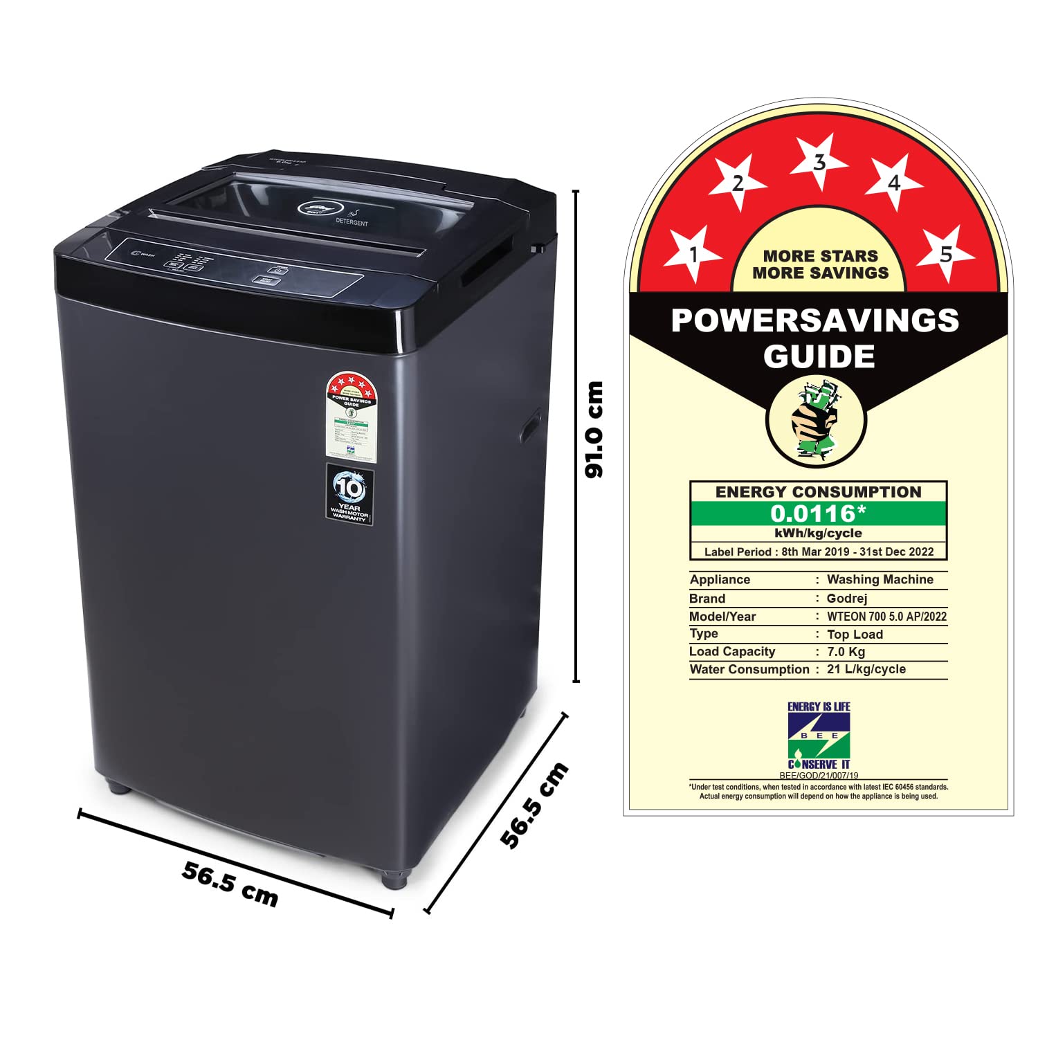 Godrej 7Kg 5 Star Washing Machine WTEON 700 5.0 AP GPGR, Graphite Grey