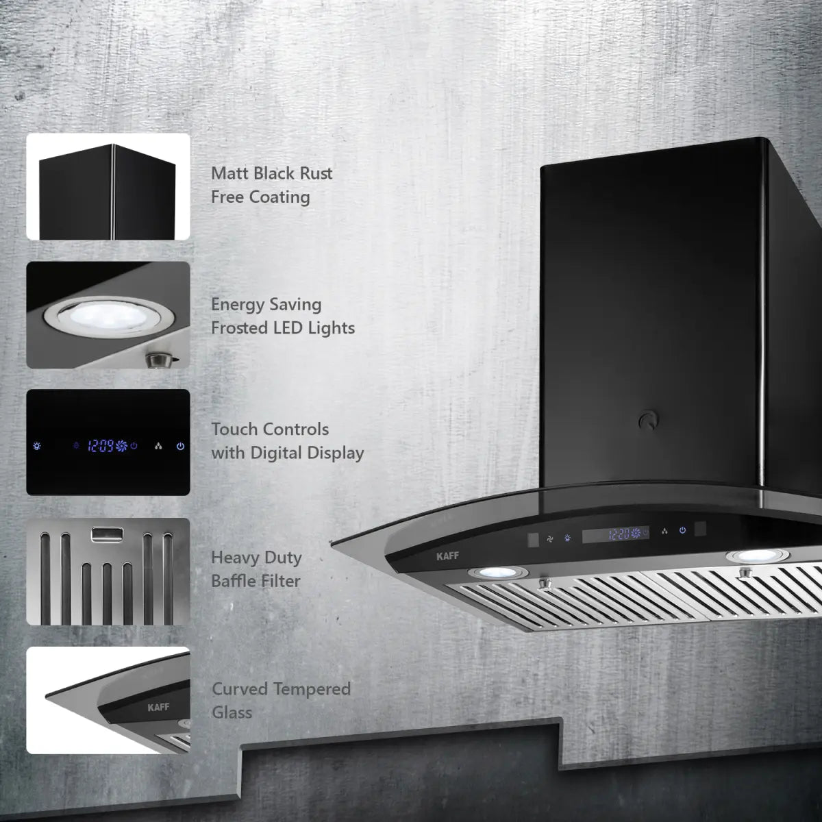 Kaff Opec DHC 70 Auto Clean Wall and Ceiling Mounted Chimney (Black 1180 CMH)