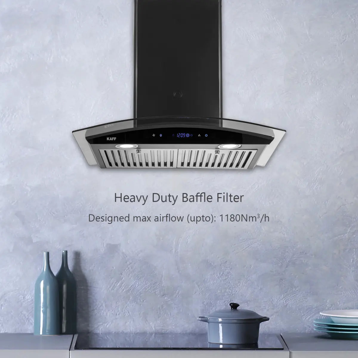 Kaff Opec DHC 70 Auto Clean Wall and Ceiling Mounted Chimney (Black 1180 CMH)