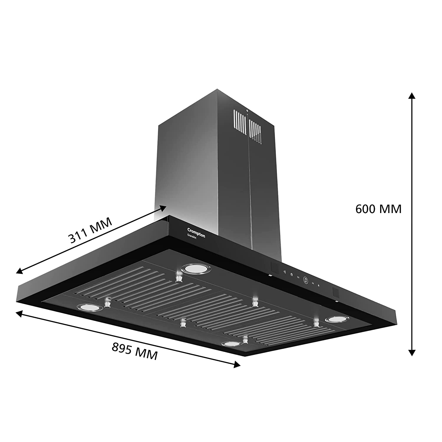 Crompton GrandArt Copper Motor Island 90cm Chimney Baffle filter (Inox), Free installation&Ducting kit,1350 m³/hr
