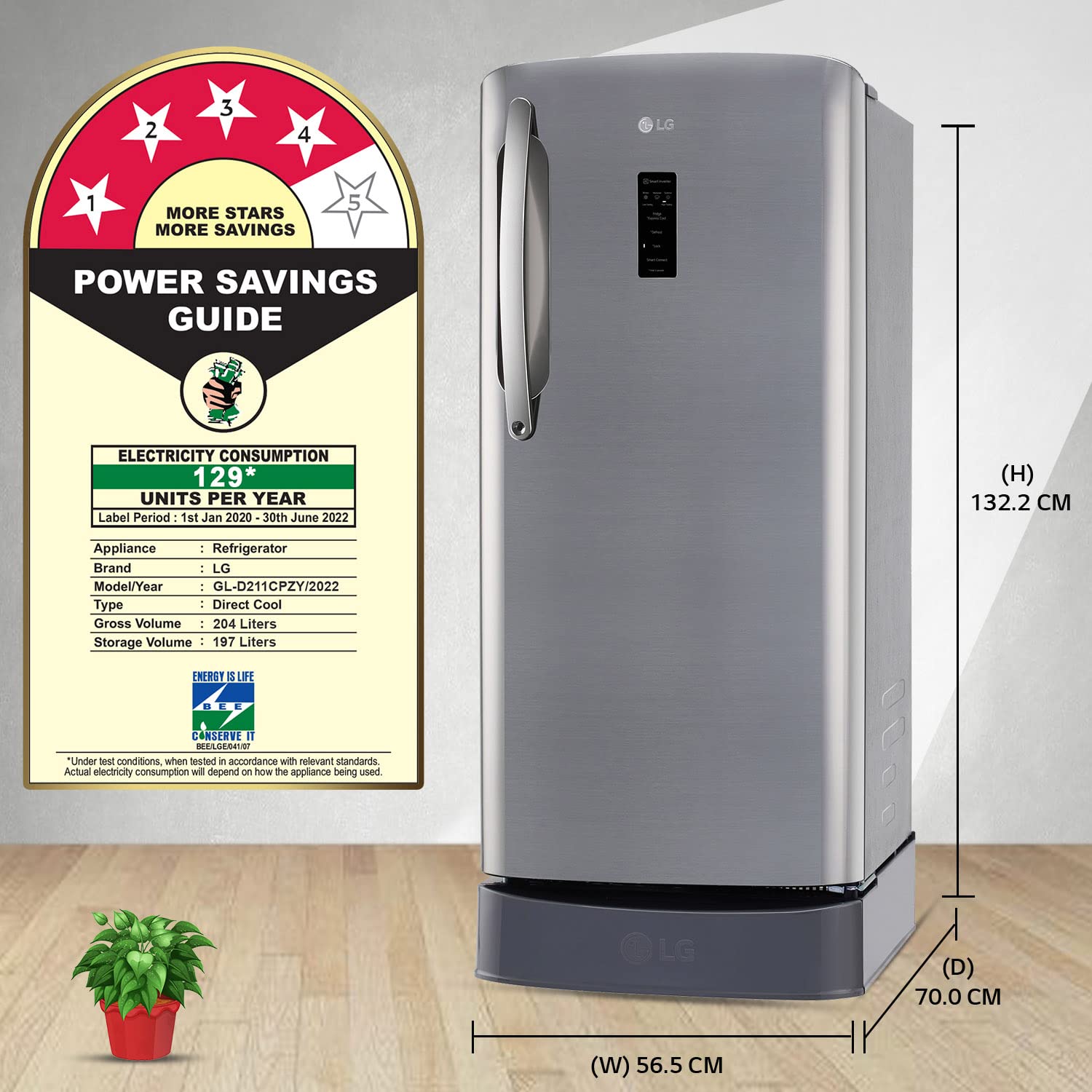 LG 204 L 4 Star Refrigerator GL-D211CPZY ‎Shiny Steel
