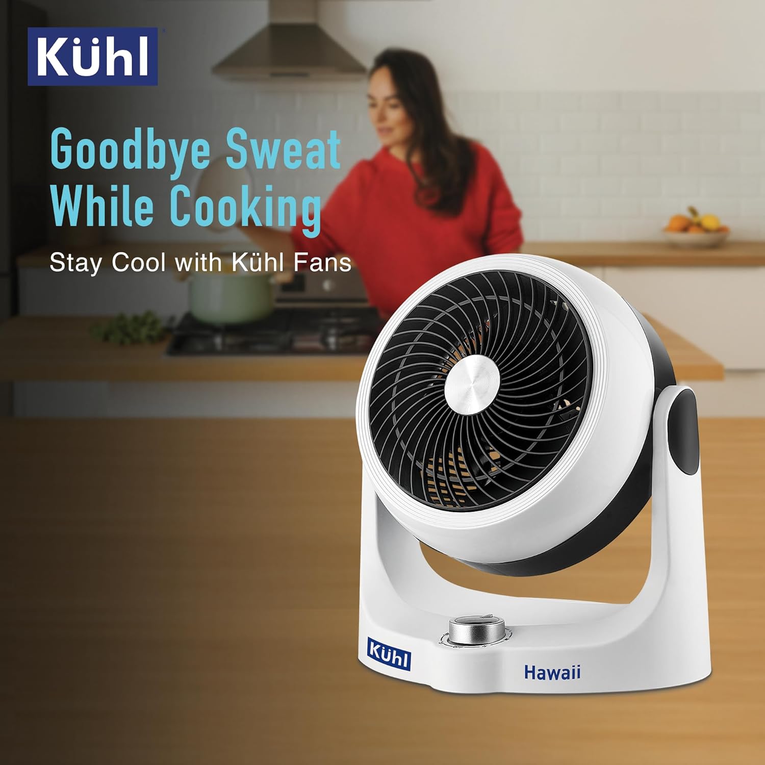 KUHL Hawaii Desktop Fan 165MM|Tilt & Swivel Mechanism|70° Tilt Head|3 Winds Mode|Speed & Swing Control|High Air Flow & Low Noise