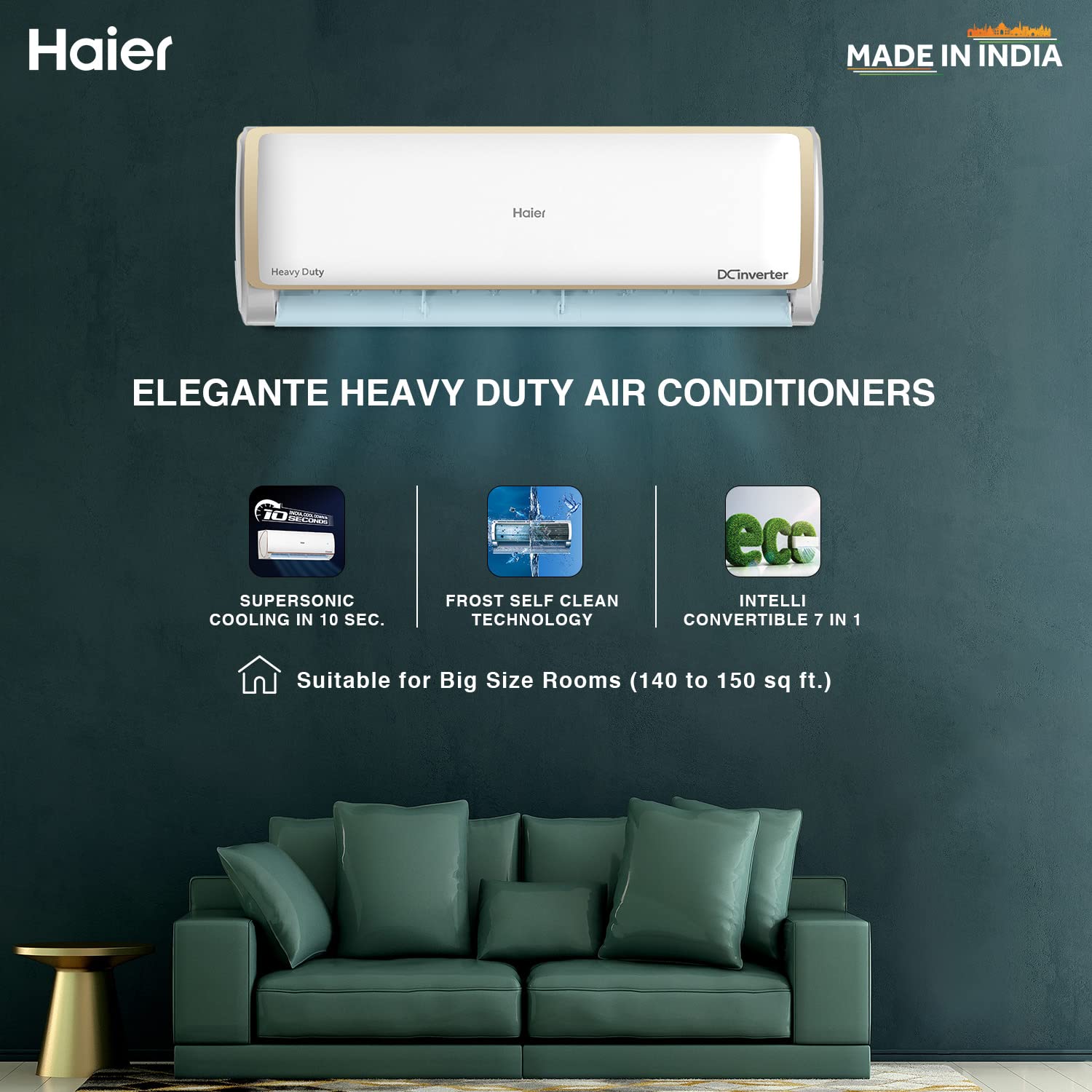 Haier 1.6 Ton 5 Star Inverter Split AC (Copper, Convertible 7 in 1 Cooling Modes, Antibacterial Filter,2023 Model, HSU19E-TXG5BE-INV, White)