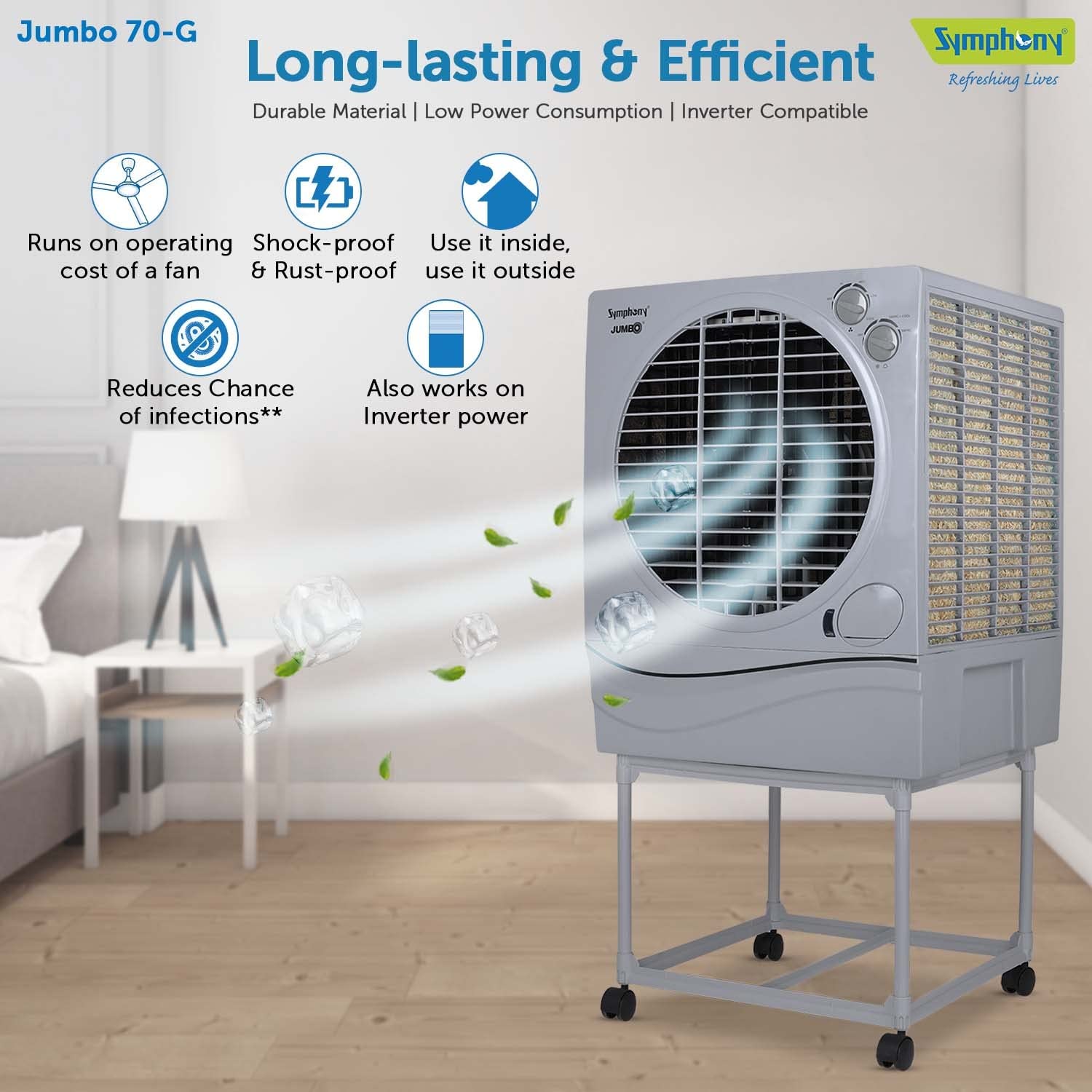 Symphony Jumbo 70 Desert Air Cooler Grey 70L