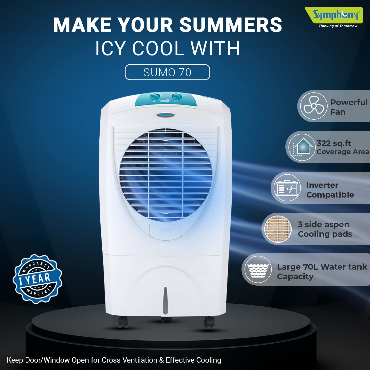 Symphony Desert Cooler - 70L, White